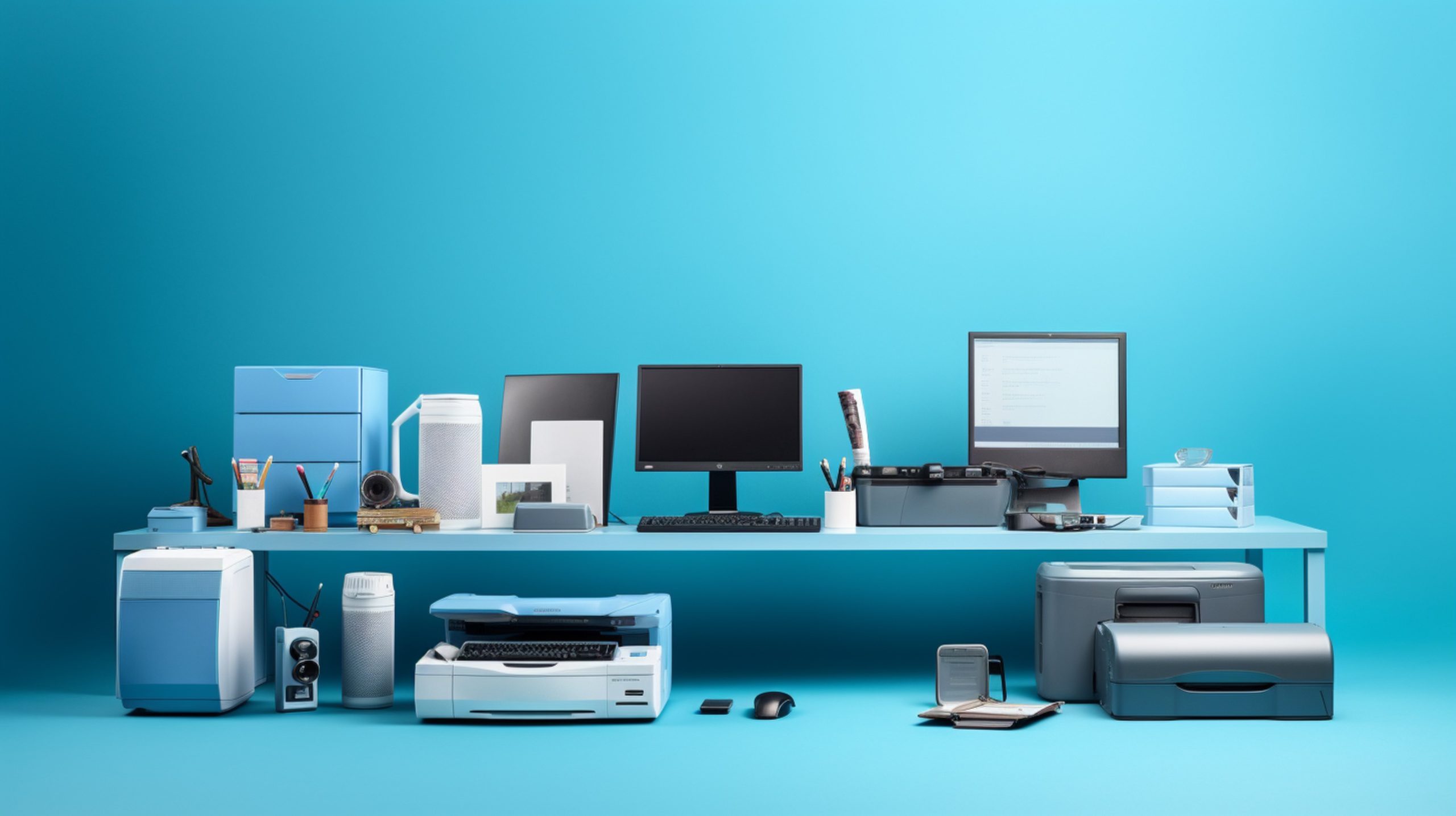 Collage of Section 179 qualifying equipment including laptop computers, office desks, commercial vehicles, and machinery for small businesses